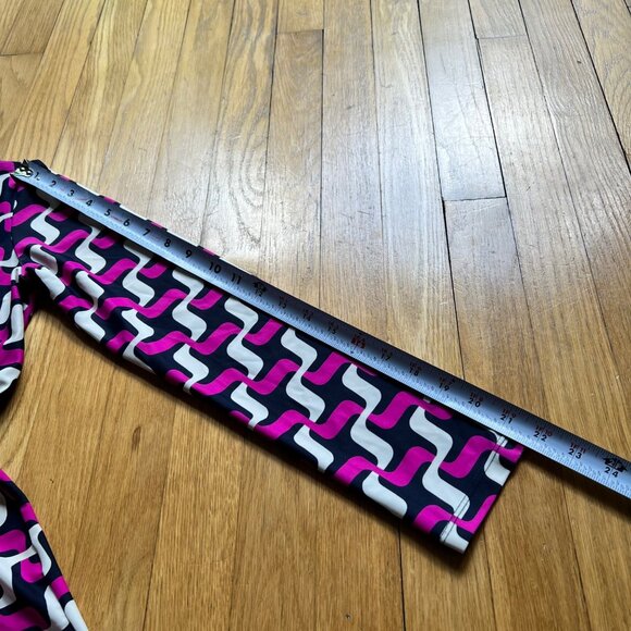 Jude Connally Size S Pink Navy Blue Geometric Print Long Sleeve Polo Shirt Top - Picture 7 of 10